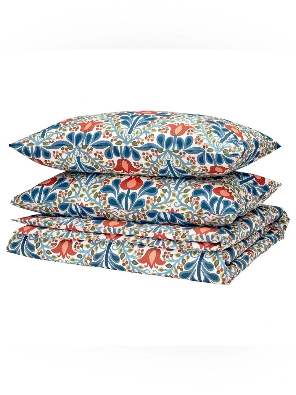 Floral Blue & Red Duvet Cover Set-Full/Queen (Double/Queen) size
